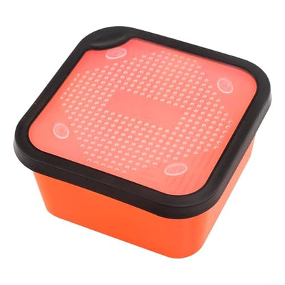 2 in 1 Pellet Strainer and Redworm Bait Box, PP Fishing Tackle Container with Perforated Lid for Draining Hemp, Meat, Casters, Live Baits, Orange(8.5-OS) - size: 8.5-OS