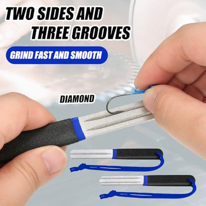 Skylety 2 Pcs Hook Sharpener Hook File for Fishing Diamond File with Handle Portable Double Sided Fine and Medium Grit for Fishing - color: Blue