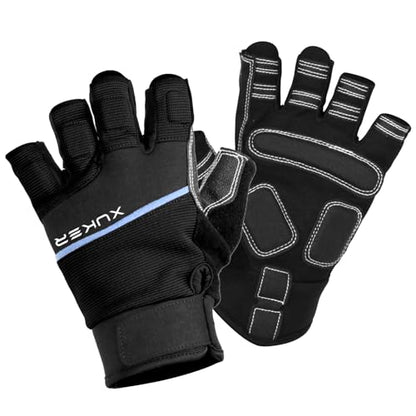 XUKER Half Finger Padded Palm Water Gloves, Anti-Slip Quick Dry for Kayak SUP Dive Ski - color: Black, size: XX-Large