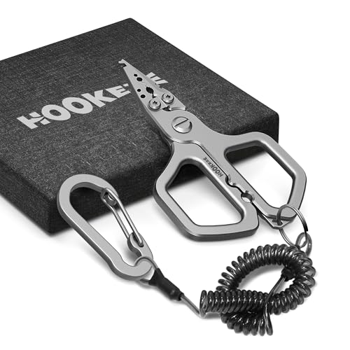HOOK-EZE 17-4 Fishing Pliers, Saltwater Resistant Fishing Scissors,Tungsten Cutters, Knot Tying Tool with Lanyard, Split Ring Hook Remover, Gifts for Men