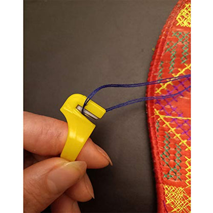 15 Pieces Finger Knife Ring Plastic Quilting Thread Cutter Thimble Sewing Accessories Handcraft DIY Tool with Blade for Cutting Yarn, Fishing Line, Weaving, Mixed Color