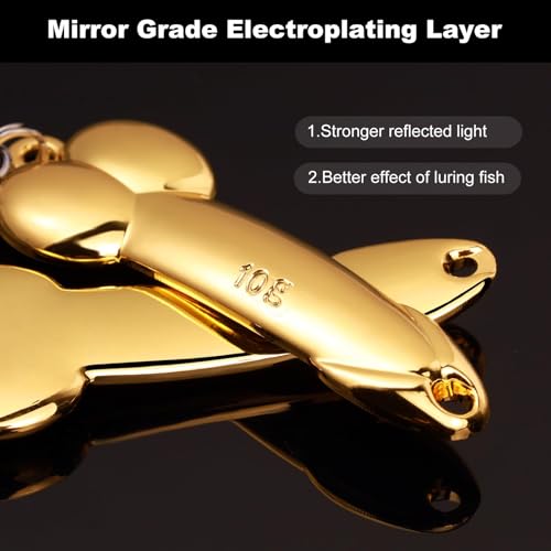 Realure 4Pcs Zinc Alloy Spoon Lures with Treble Hooks & Rolling Swivels,4 Weights 5g 10g 15g 20g Gold Silver Metal Spoon Fishing Tackle for Freshwater Lake Inshore Saltwater Bass Walleye Pike Trout - size: 10g 4Pcs