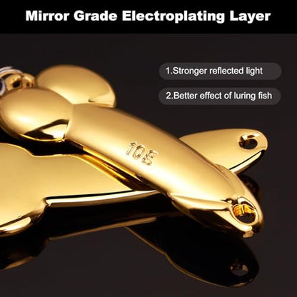 Realure 4Pcs Zinc Alloy Spoon Lures with Treble Hooks & Rolling Swivels,4 Weights 5g 10g 15g 20g Gold Silver Metal Spoon Fishing Tackle for Freshwater Lake Inshore Saltwater Bass Walleye Pike Trout - size: 10g 4Pcs