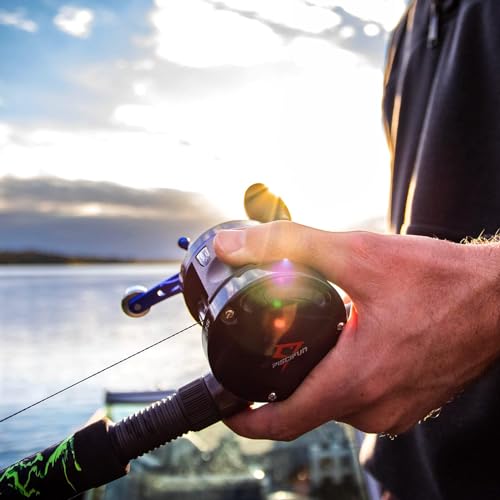 Piscifun Chaos XS Baitcasting Fishing Reel, Reinforced Metal Body Round Baitcaster Reel, Smooth Powerful Saltwater Inshore Surf Trolling Reel, Conventional Reel for Catfish, Musky, Bass, Pike - color: Blue, style: 50 Right Hand Retrieve