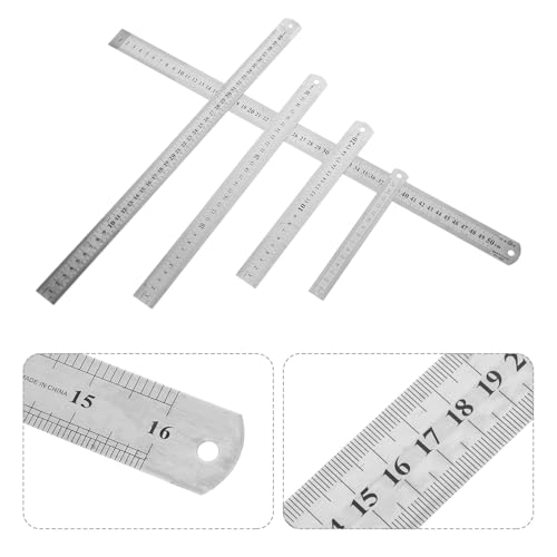 Lurrose 5pcs Double-Sided Stainless Steel Rulers with Metric and Imperial Scales, Metal Measuring Yardsticks Set for School, Office, and Construction Use, Straight Ruler Kit