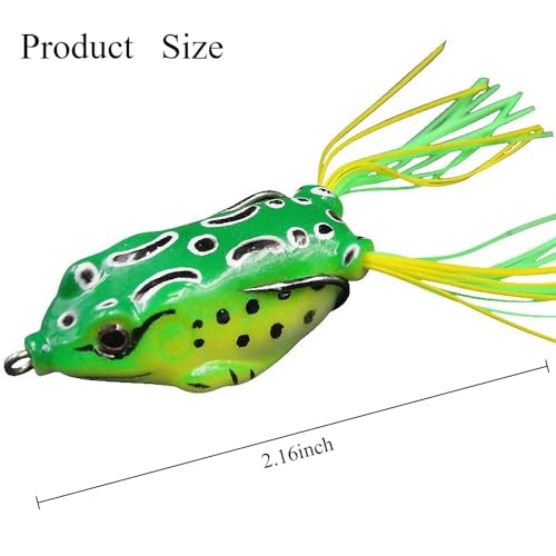 Fish Catcher, Spring Bass Fishing Gift, Novice Angler Friendly, Weedless Soft Plastic Topwater Frog Popper Lures with Embedded Hooks, Realistic Action, 5-Piece 2.16"