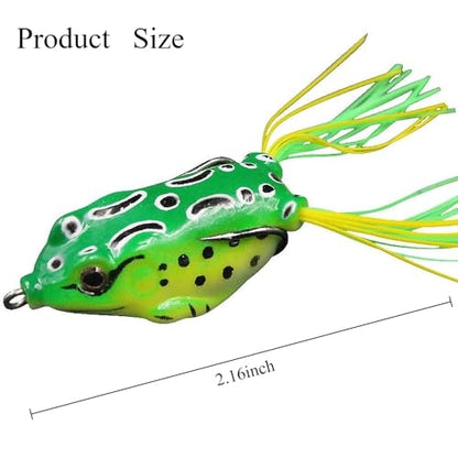 Fish Catcher, Spring Bass Fishing Gift, Novice Angler Friendly, Weedless Soft Plastic Topwater Frog Popper Lures with Embedded Hooks, Realistic Action, 5-Piece 2.16"