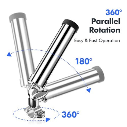 Boat Fishing Rod Holder, 360 Degree Marine Grade Stainless Steel 316 Adjustable Swivel Fishing Pole Holders, Deck Mount and Rail Mount Fishing Rod Bracket