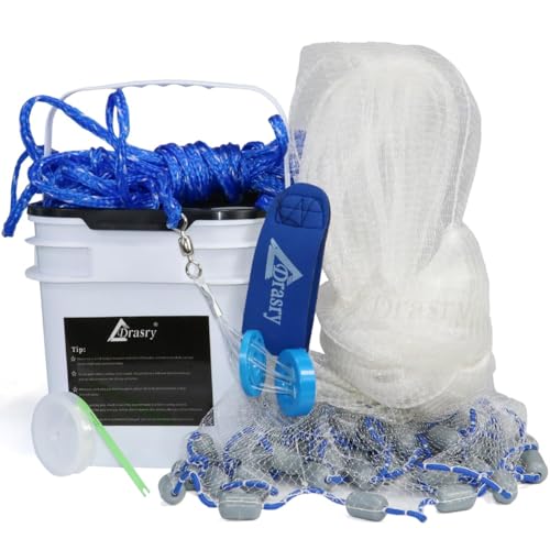 Drasry Saltwater Fishing Cast Net 3/8 and 1/4 Mesh with Heavy Duty Gray Sinker American Monofilament Fish Throw Net for Bait Trap 3FT 4FT 5FT 6FT 7FT 8FT 9FT Radius - size: 9FT Radius, style: 1/4 Mesh 0.88 Lb/Ft
