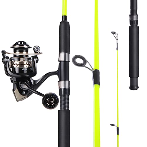 Sougayilang Catfish Fishing Rod and Reel Combo, 2-Piece Spinning Combo, Durable Graphite & Glass Blanks Fishing Pole for Crappie - color: Yellow-Fast-MH, size: 5.9ft and 2000 reel