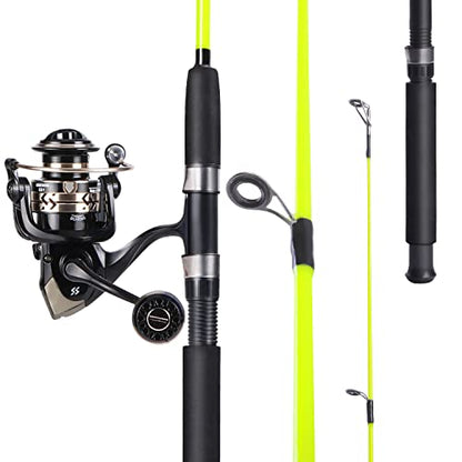 Sougayilang Catfish Fishing Rod and Reel Combo, 2-Piece Spinning Combo, Durable Graphite & Glass Blanks Fishing Pole for Crappie - color: Yellow-Fast-MH, size: 5.9ft and 2000 reel