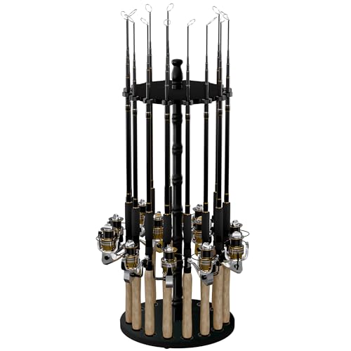 Rush Creek Creations | Fishing Rod Holder for 16 Rods, Fishing Pole Holder for Garage Organization and Storage, for Fishing Reels, Fishing Gear, Fishing Accessories, Tackle Box (360° Access)) - color: Black Wood Grain