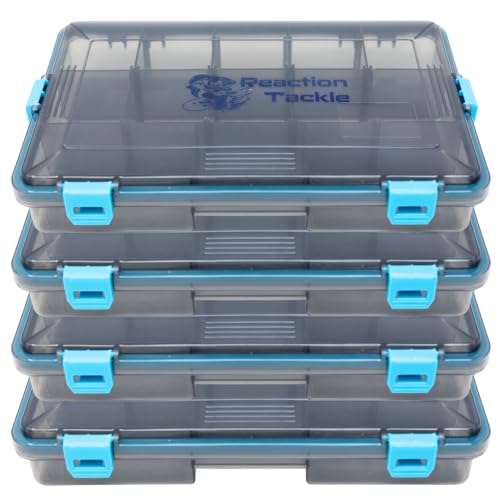 Reaction Tackle Standard Tackle Trays, Plastic Tackle Box Organizers with Four Secure Latches, Removable Dividers and Semi Transparent Lid for Fishing Storage - 3600 (4-Pack) - size: 3600 (4-Pack)