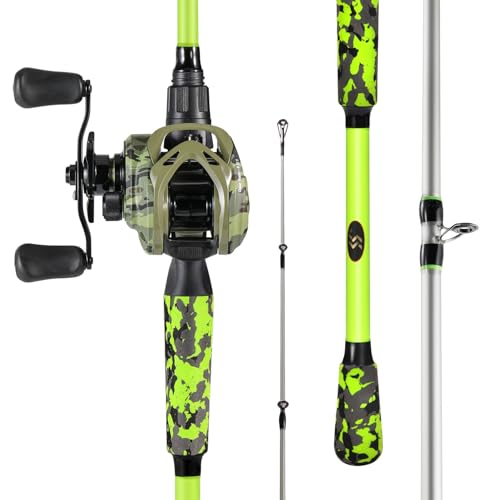 Sougayilang Baitcasting Combo – 8.0:1 Gear Ratio, 18LB Drag, 9+1 Bearings, IM7 Graphite 2-Piece M/MH Rod, EVA Handle, Camo Finish for Topwater Bass, Pike, Walleye - style: Cast-7'00''-left Handle-mh