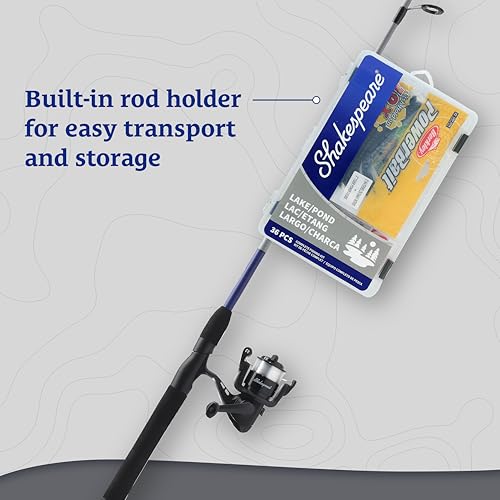 Shakespeare Catch More Fish Spinning Reel and Fishing Rod Combo with Kit - color: Lake/Pond - Grey, style: 2024 Model