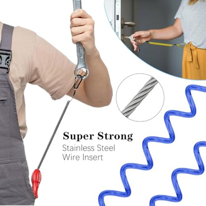 6 PCS Fishing Lanyard Retractable Safety Coiled Lanyard | heavy steel wire inside, equipped with alloy clip, sturdy for pliers and boating tools