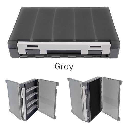 Double Sided Fishing Lure Box Organizer, Fishing Tackle Box Storage Hard Plastic Container Case for Lure Bait Hooks Beads (Gray, 7.8 * 5.8 * 1.6 inch) - color: Gray