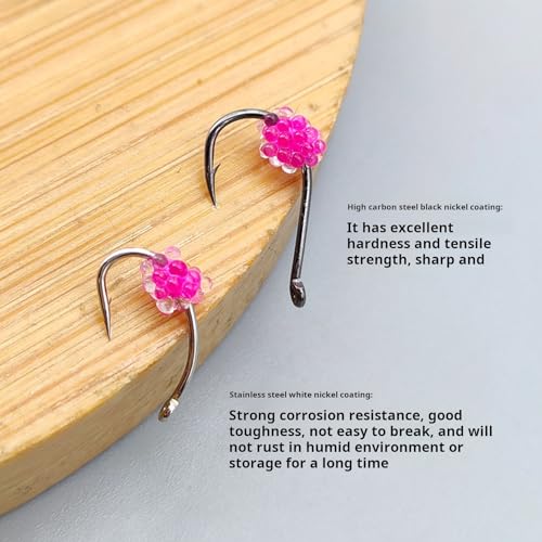 of 8 Angling Hook with Luminescent Fish Eggs Imitations and High Tensile Strength Ideal for Fast Moving Stream Fish Professional Fishing Gear
