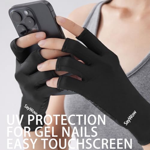 SayWow Fingerless Gloves for Women Sun UV Protection for Touchscreen, Gel Manicures, Driving - color: Black