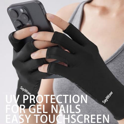 SayWow Fingerless Gloves for Women Sun UV Protection for Touchscreen, Gel Manicures, Driving - color: Black