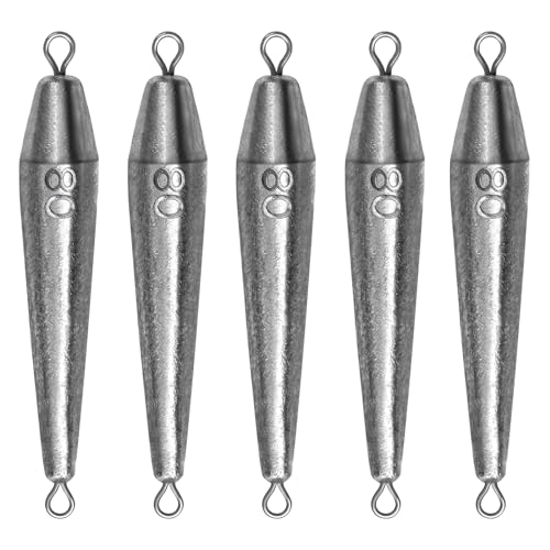 THKFISH Fishing Weights，Inline Trolling Sinkers Fishing Weights Sinkers Double Ringed One Piece Wire Lead Fishing Weights,Torpedo Sinkers Saltwater Freshwater 1oz-3.5oz, silver - size: 2.8oz 6pcs