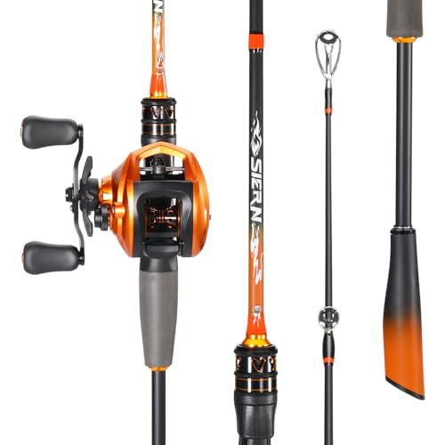 Sougayilang Baitcaster Combo – IM6 Graphite 2-Piece Rod, M/MH Power, Stainless Steel Guides, 6.3:1 Gear Ratio, 18LB Drag for Bass, Walleye, Catfish Travel Combo - color: Cast-Left Hand, size: 6 FT