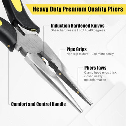 Long Needle Nose Pliers-6’’Soft Grip with Wire Cutter for Home,2pcs | Strong Cutting Force,Paper Clamp Precision, High Carbon Steel,Long Nose Cutting Pliers for Home, Fishing, Jewelry, Crafts - style: Two-6in