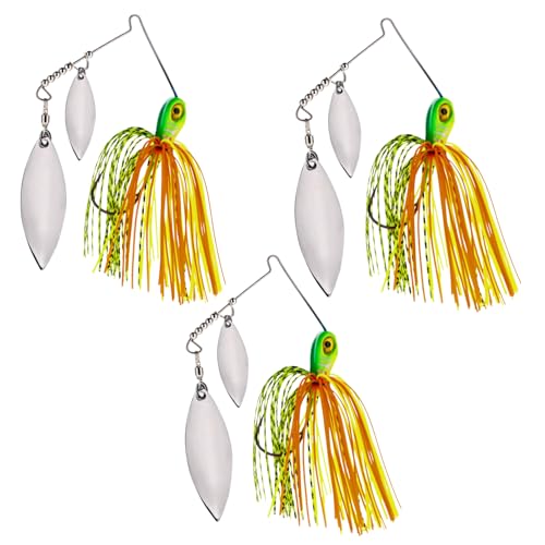 Reaction Tackle Spinner Bait, Compact Profile Fishing Lure with Flash and Vibration for Bass, Trout, Pike, Salmon and Walleye (3-Pack) - color: Hot Tiger, size: 1/2 Oz