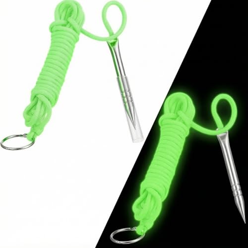 Soulchen 2 PCS 10 Ft 550lb Glow in The Dark Paracord Fishing Stringer Fish Holder with Stainless Steel Fish Spike and 1 Inch Split Ring - color: Green, Glow in Green