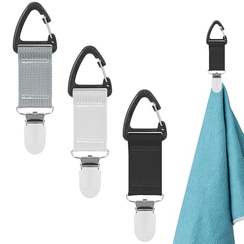 3PCS Multi-Functional Tennis Towel Hook and Clip, Durable Sports Towel Holder for Fence, Backpack & Gym, Portable Towel Hanger for Tennis Golf Outdoor Sports (White/Black/Light Grey)