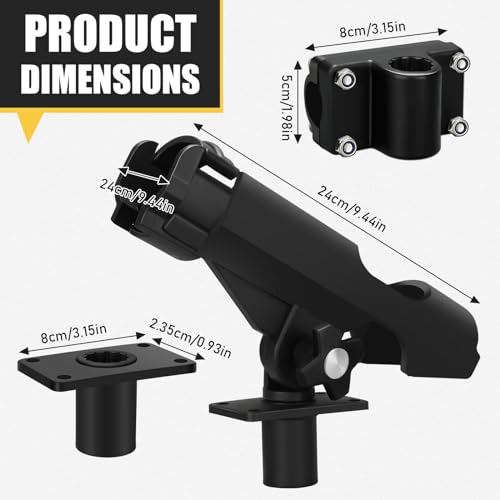Threlaco Fishing Rod Holder for Boat Adjustable Rod Racks with Side Mount Bulk Swivel Pole Holders for Boats with Combo Mount, Fishing Accessories, Black
