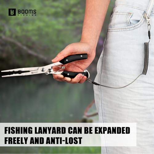 Booms Fishing Hook Remover Pliers, Long Nose, Braid Cutter, Lanyard, Black | Slim Long Nose Helps Reach Deep Hooks With Better Control When Handling Panfish, Trout, Bass and Other Small to Medium Fish - color: Black