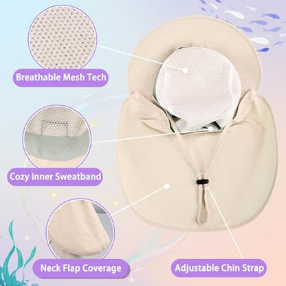 Kids Sun Hat with Detachable Neck Flap for Boys & Girls Wide Brim Fishing Hat for Kids Water Resistant UV Protection - color: 1 Pack-beige