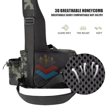 Fishing Tackle Backpack Fishing Fanny Pack Crossbody Bag Fishing Tackle Box Organizer with Rod & Gear Holder, Ideal for Fishing, Camping, Hiking and More!-YIANTU - color: Balck Colour