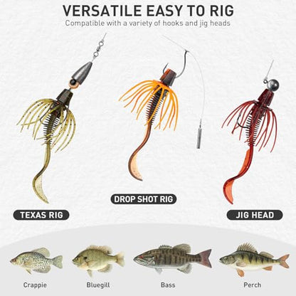 QualyQualy Soft Fishing Lures Soft Plastic Kit with Skirt 10pcs Soft Bait Grub for Bass, Crappie Wacky Worms Baits Set 2.95" for Texas Carolina Rig Kit - color: Green -20pcs