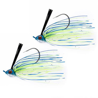Dr.Fish 2 Pack Swim Jigs Weedless Bass Fishing Jigs Hook Lures with Reinforced Weed Guard Fish Head Swimbait Silicone Skirt Pike Walleye Muskie Freshwater Lures - color: Chartreuse/Blue Shad, size: 3/8oz