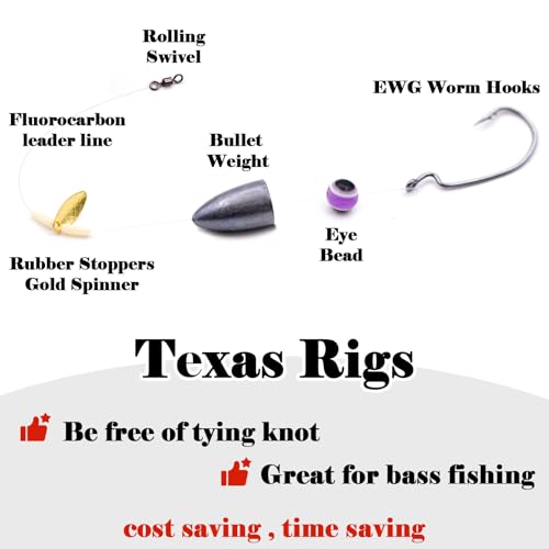 FishTrip Texas Rig Hooks for Bass Fishing, EWG Worm Hooks with Fishing Bullet Weights Sinkers for Freshwater Saltwater 1/8 3/16 1/4 3/8 1/2oz - size: 3/16oz 5Pcs