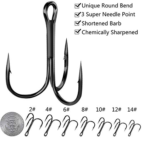 Shaddock Fishing 10-100Pcs Big Size Sharp Treble Hooks O'Shaughnessy Sharpened Treble Fishing Hooks High Carbon Steel Fish Treble Hook Size 10-10/0 - color: Black, size: 100PCS #10