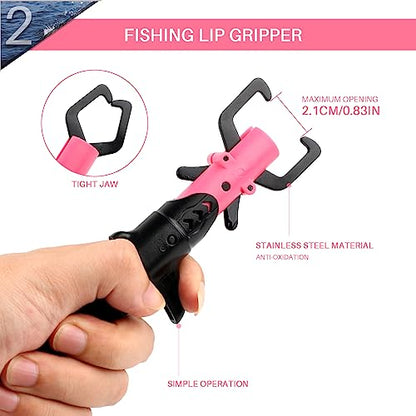 mouhike Fishing Pliers Fish Lip Gripper Fishing Tool Kit Muti-Function Saltwater Fishing Line Cutter Hook Remover with Sheath Lanyard, Fly Ice Fishing Gear Fishing Gifts for Men Women - color: Pink & Black