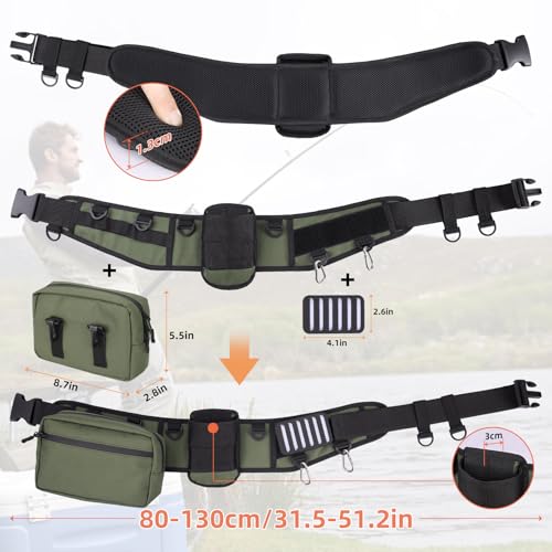 PELLOR Fishing Belt Rod Holder Adjustable Fishing Wading Belt - color: Army Green（with Detachable Bag）
