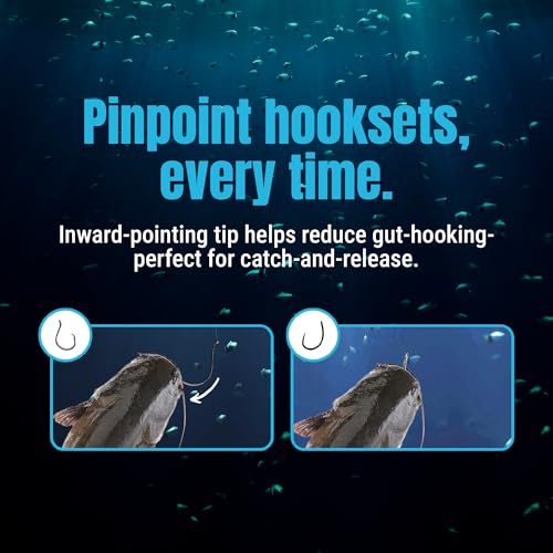 Reaction Tackle Heavy Wire Catfish Hooks - High Carbon Steel for Channel, Blue and Flathead Catfish - Sharp Offset Point, Freshwater and Saltwater Fishing (25-Pack) - size: #2/0