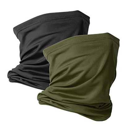 VULKIT 2 Pack Neck Gaiter Face Mask Scarf Reusable Bandanas Tube UV Protection Balaclava Outdoor Sport for Men and Women - color: Black Army Green