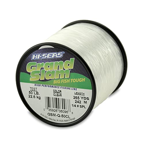 HI-SEAS Grand Slam Monofilament Fishing Line - Strong & Abrasion Resistant in Clear, Pink, Green, Smoke Blue, Fluorescent Yellow Freshwater & Saltwater – Quarter Pound Spool - color: Clear, style: 50 Lb Test, 0.70 Mm Dia, 265 Yd