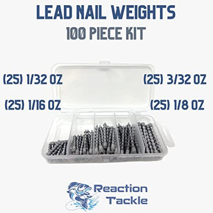 Reaction Tackle Nail Weights for Bass Fishing - Insert Pencil Sinkers for Wacky Rig, Neko Rig and Soft Plastic Lures - Freshwater and Saltwater - 25-Pack - size: Variety Pack: 1/32, 1/16, 3/32, 1/8 Oz (100 Piece)