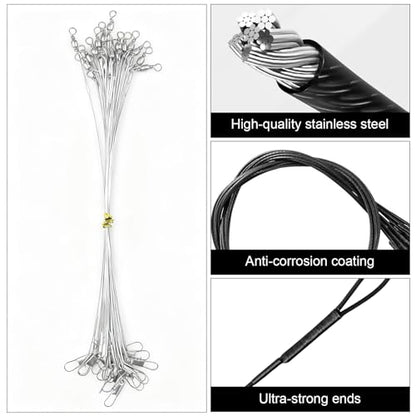 DONQL 50pcs Fishing Leaders, Stainless Steel Fish Line, 10/15/20/25/30cm Wire with Swivels Snaps Connect Fishing Gear and Equipment Tackle Kit, for Bait Lures Rigs Hooks - color: Silver