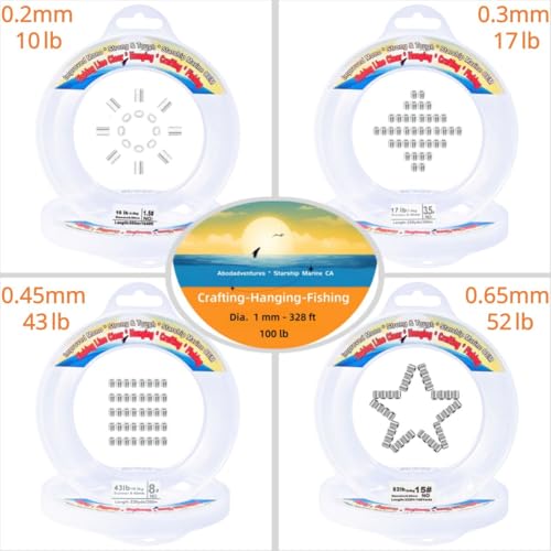 Aboda Clear Fishing Line 0.2-1 mm, Strong Invisible Nylon Fishing Wire 8-100 lb Test Includes Crimp Sleeves, Clear String for Hanging Decorations Balloons Garlands Beading Crafts & Jewelry - size: 1mm, 328ft, 100lb