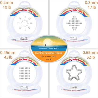 Aboda Clear Fishing Line 0.2-1 mm, Strong Invisible Nylon Fishing Wire 8-100 lb Test Includes Crimp Sleeves, Clear String for Hanging Decorations Balloons Garlands Beading Crafts & Jewelry - size: 0.8 mm, 656 ft, 80lb
