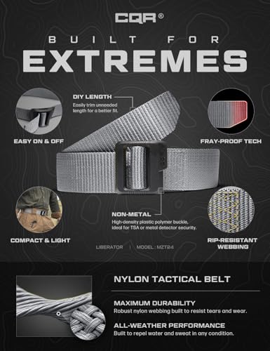 CQR Tactical Belt, Military Style Heavy Duty Belt, Webbing EDC Quick-Release Buckle - color: 2pack Dura Nylon Black/Grey, size: Medium