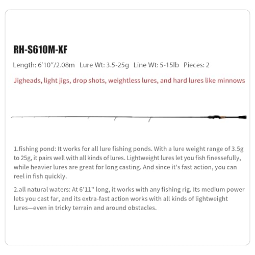 PURELURE Sharpen Fishing Rod 6'5'' - 9'2'' Spinning & Bait Casting Rod, M40JB+T1100G Carbon Fiber Blank, XF/MF Action Fishing Pole 2 Piece, Carbon Reel Seat Cork and EVA Handle, Fuji Guides - style: Spinning: S610m-xf-2pcs