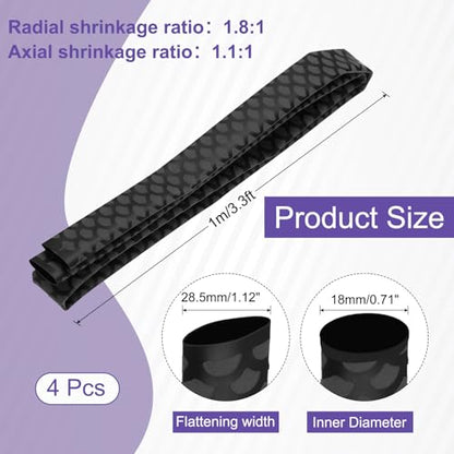 MECCANIXITY 4Pcs 3.3ft 0.7" Dia Heat Shrink Tubing for Fishing Rods, 18mm 1.8:1 Fish Scale Pattern Heat Shrink Wrap Handle Rod Grip with Anti-Slip Waterproof Insulation, Black - color: Black, size: 18mm
